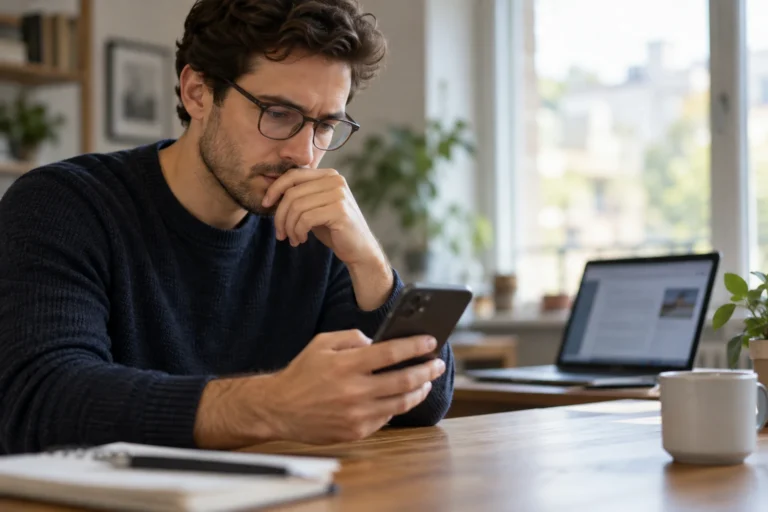 Personne qui examine les réglages de son smartphone pour détecter une éventuelle surveillance